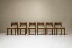 Set of Six Brutalist Oak Dining Chairs France 1960s - 3693450