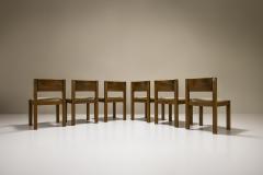 Set of Six Brutalist Oak Dining Chairs France 1960s - 3693451