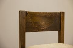 Set of Six Brutalist Oak Dining Chairs France 1960s - 3693455