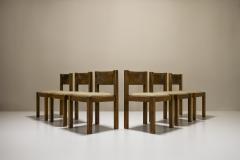 Set of Six Brutalist Oak Dining Chairs France 1960s - 3693459