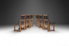 Set of Six Brutalist Oak and Leather Dining Chairs France 1960s - 3520779