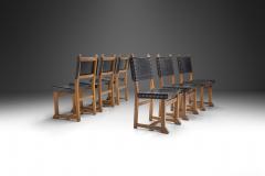 Set of Six Brutalist Oak and Leather Dining Chairs France 1960s - 3520780