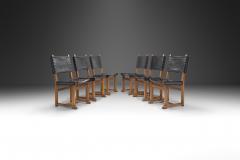 Set of Six Brutalist Oak and Leather Dining Chairs France 1960s - 3544384
