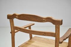 Set of Six Brutalist Solid Oak Dining Chairs Europe 1960s - 3483373