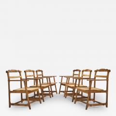 Set of Six Brutalist Solid Oak Dining Chairs Europe 1960s - 3487688