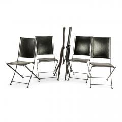 Set of Six Campaign Style Leather and Steel Dining Chairs - 2101014