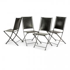 Set of Six Campaign Style Leather and Steel Dining Chairs - 2101022