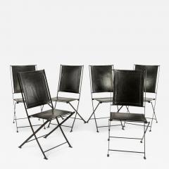 Set of Six Campaign Style Leather and Steel Dining Chairs - 2190260