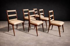 Set of Six Chairs in Hardwood Beige Leather Unknown 1950s - 4542643