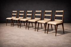 Set of Six Chairs in Hardwood Beige Leather Unknown 1950s - 4542648