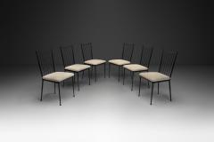 Set of Six Decorative Lacquered Metal Dining Chairs France 1950s - 4685079