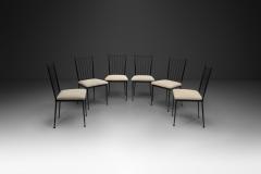 Set of Six Decorative Lacquered Metal Dining Chairs France 1950s - 4685151