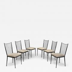 Set of Six Decorative Lacquered Metal Dining Chairs France 1950s - 4692021