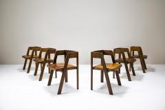 Set of Six Dining Chairs in Ash Wood and Cognac Leather Italy 1970s - 4036226