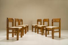 Set of Six Dining Chairs in Solid Pine and Sheep Curl Boucl France 1970s - 3070615