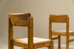 Set of Six Dining Chairs in Solid Pine and Sheep Curl Boucl France 1970s - 3070617