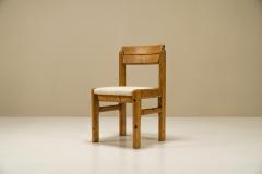 Set of Six Dining Chairs in Solid Pine and Sheep Curl Boucl France 1970s - 3070622