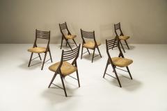 Set of Six Elegant Dining Chairs in Teak and Wicker Italy 1970s - 3086934