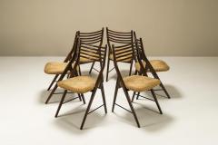 Set of Six Elegant Dining Chairs in Teak and Wicker Italy 1970s - 3086935