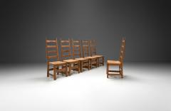 Set of Six High Back Oak and Rush Dining Chairs France ca 1950s - 4335497