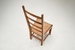 Set of Six High Back Oak and Rush Dining Chairs France ca 1950s - 4335500