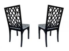 Set of Six Hollywood Regency Chinoiserie Chippendale Dining Chairs in Black - 3433223