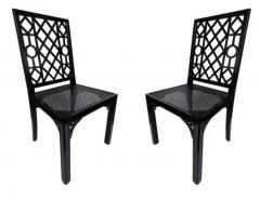 Set of Six Hollywood Regency Chinoiserie Chippendale Dining Chairs in Black - 3433226