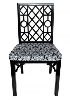 Set of Six Hollywood Regency Chinoiserie Chippendale Dining Chairs in Black - 3433388