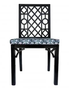 Set of Six Hollywood Regency Chinoiserie Chippendale Dining Chairs in Black - 3433390