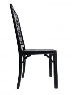 Set of Six Hollywood Regency Chinoiserie Chippendale Dining Chairs in Black - 3433437