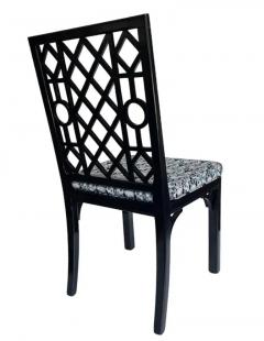 Set of Six Hollywood Regency Chinoiserie Chippendale Dining Chairs in Black - 3433439