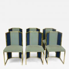 Set of Six Hollywood Regency Style Side Chairs with Brass Frames - 4568619