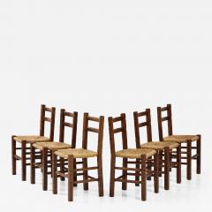 Set of Six Italian 1950s Beechwood and Rush Seat Dining Chairs - 2482459