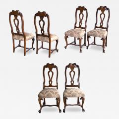Set of Six Italian Rococo Style Carved Walnut Side Dining Chairs - 4526341