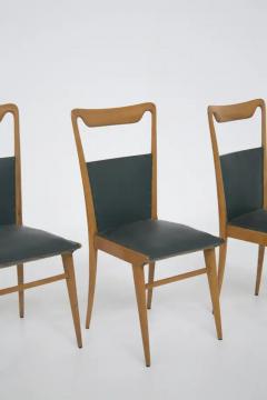 Set of Six Italian Vintage Chairs in Wood and Dark Green Leather - 3642370