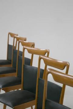 Set of Six Italian Vintage Chairs in Wood and Dark Green Leather - 3642385