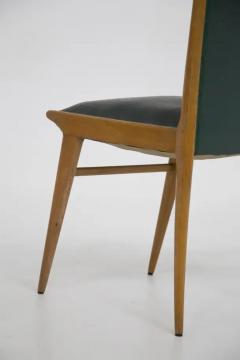 Set of Six Italian Vintage Chairs in Wood and Dark Green Leather - 3642428