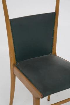 Set of Six Italian Vintage Chairs in Wood and Dark Green Leather - 3642431