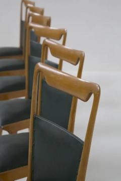 Set of Six Italian Vintage Chairs in Wood and Dark Green Leather - 3642436