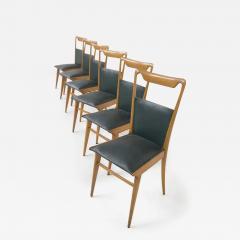 Set of Six Italian Vintage Chairs in Wood and Dark Green Leather - 3643522