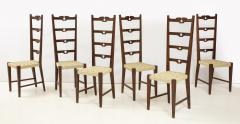 Set of Six Italian Walnut Rustic Ladder Back Chairs with Playing Card Motif - 1812741