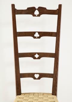 Set of Six Italian Walnut Rustic Ladder Back Chairs with Playing Card Motif - 1812743