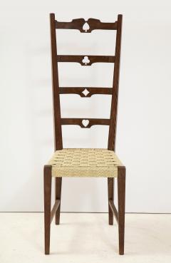 Set of Six Italian Walnut Rustic Ladder Back Chairs with Playing Card Motif - 1812744