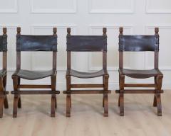 Set of Six Mid 20th Century Spanish Walnut and Leather Dining Chairs - 4707101