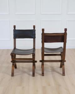 Set of Six Mid 20th Century Spanish Walnut and Leather Dining Chairs - 4707104