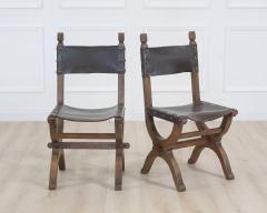 Set of Six Mid 20th Century Spanish Walnut and Leather Dining Chairs - 4707140