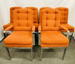 Set of Six Mid Century Modern Dining Chairs Milo Baughman Style Chrome Fabric - 2850312