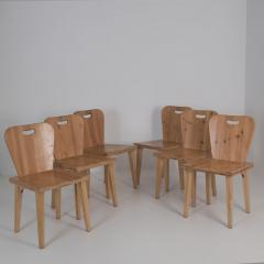 Set of Six Mid Century Modern Rustic Pine Chairs Finland 1950s - 4649371