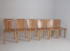 Set of Six Mid Century Modern Rustic Pine Chairs Finland 1950s - 4649373