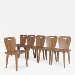 Set of Six Mid Century Modern Rustic Pine Chairs Finland 1950s - 4659137